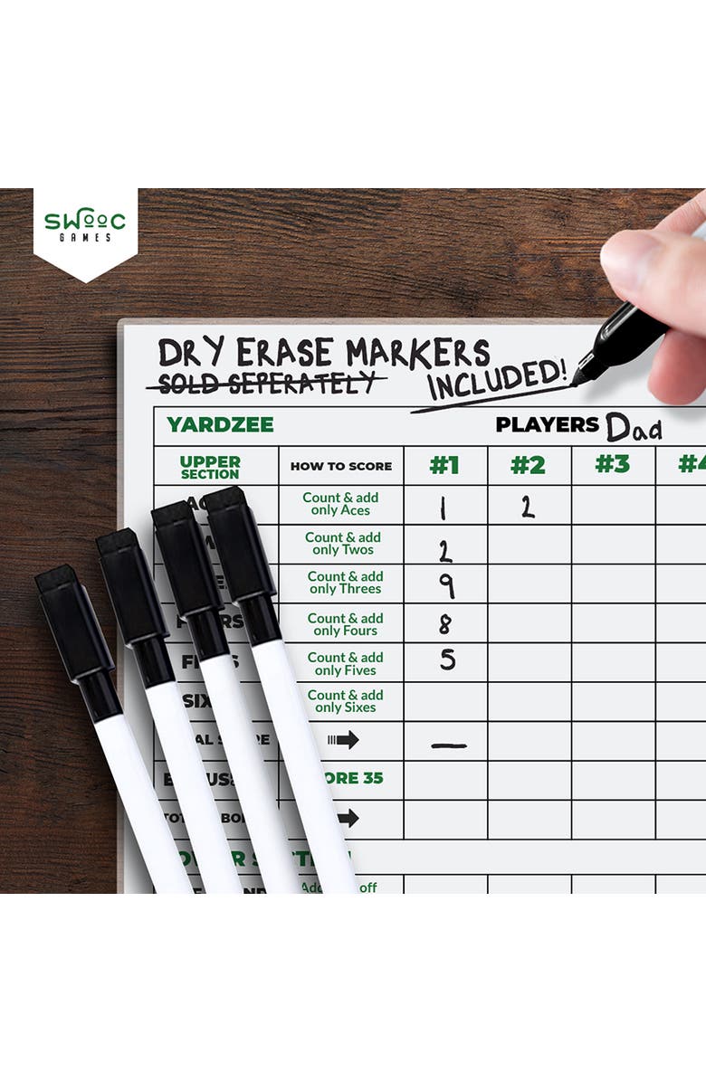 Swooc Games 5 Pack of Yardzee & Farkle Scorecards with Markers, Alternate, color, White