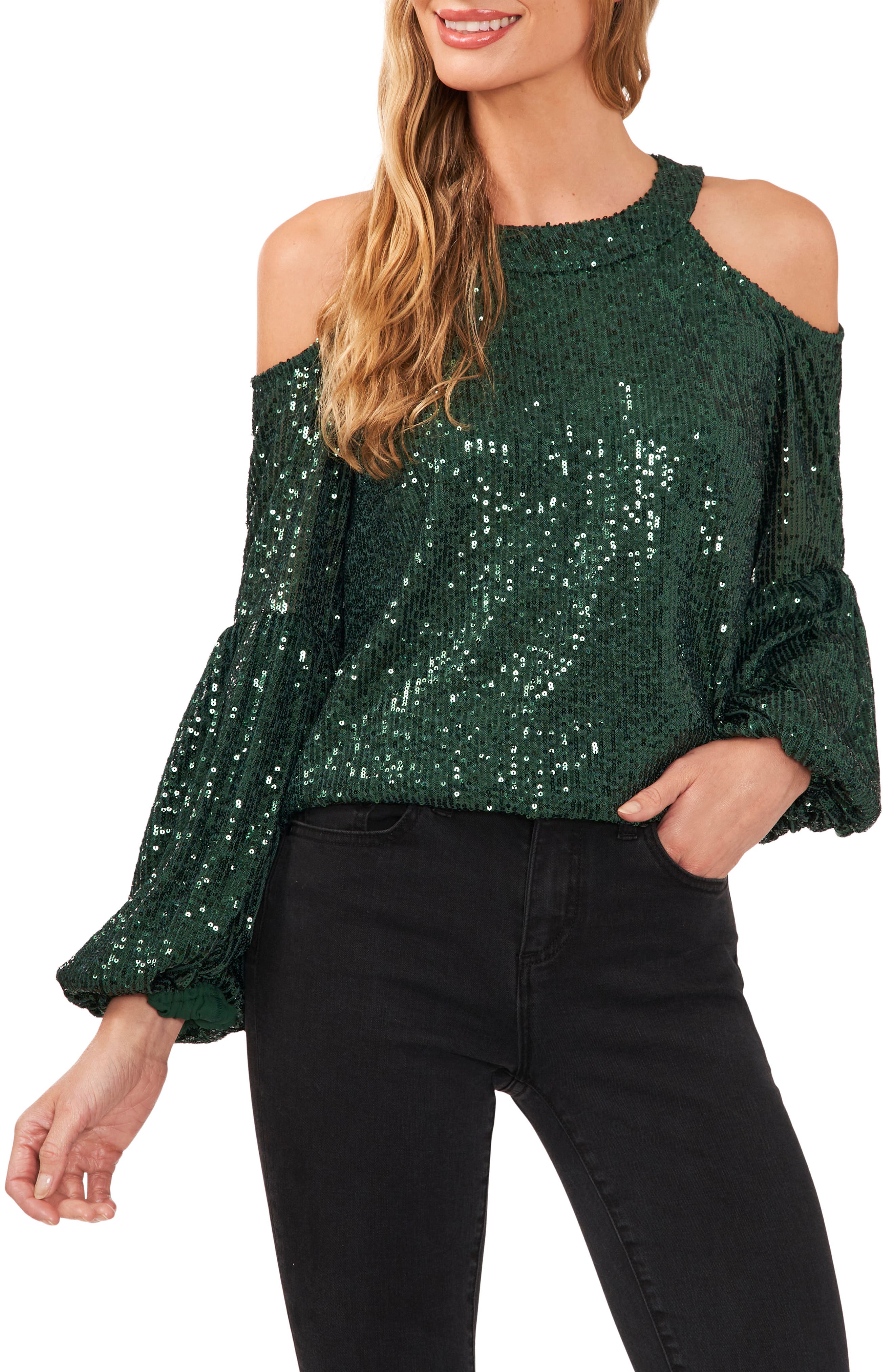 sequin cold shoulder top