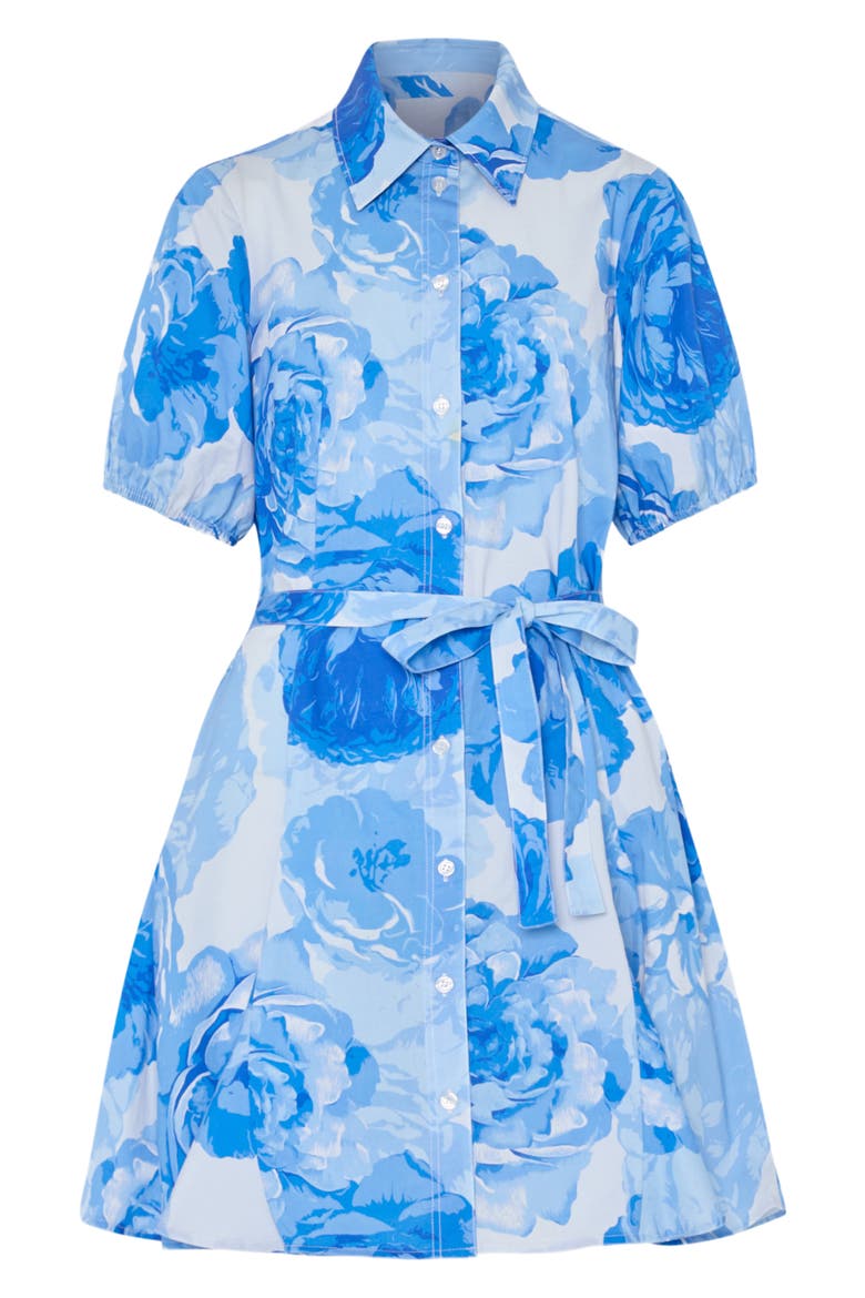 Juni Floral Stretch Cotton Poplin Mini Shirtdress, Alternate, color, BLUE MULTI