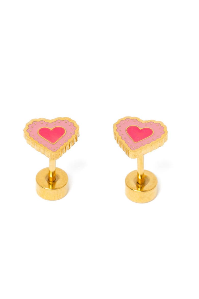 Girls' Radiant Heart Flatback Stud Hypoallergenic Earrings, Main, color, Pink