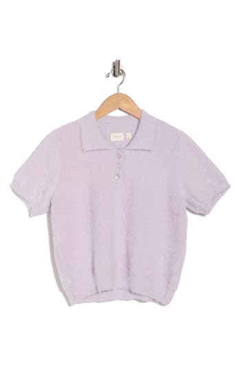 Cyrus Eyelash Knit Polo Sweater In Purple