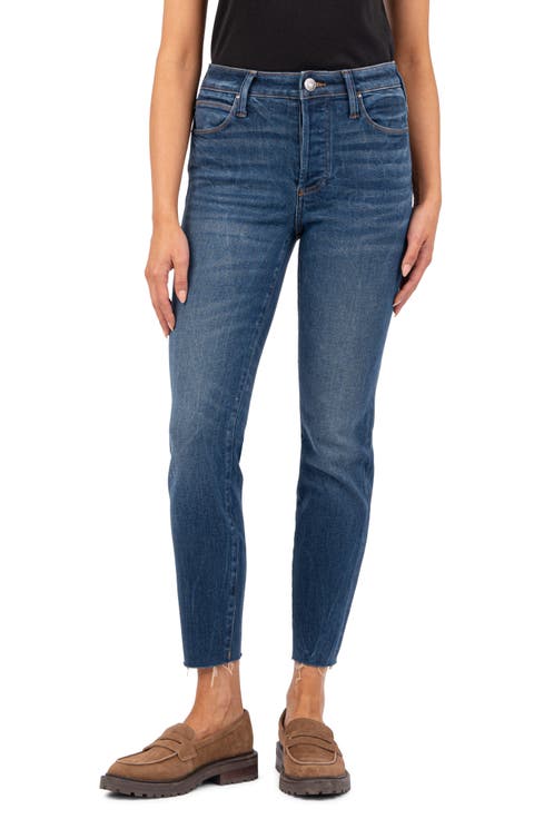 Charlize High Waist Raw Hem Ankle Skinny Jeans (Jubilant)