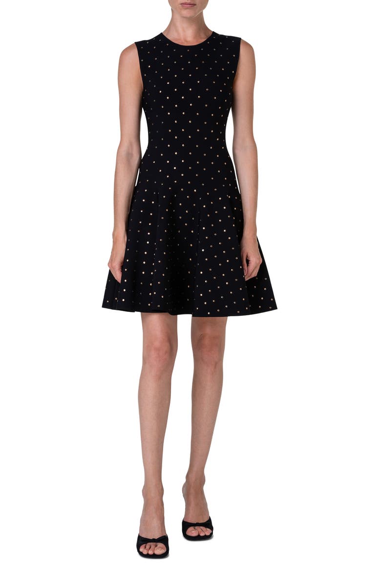 Stud Detail Sleeveless Fit & Flare Dress, Main, color, BLACK