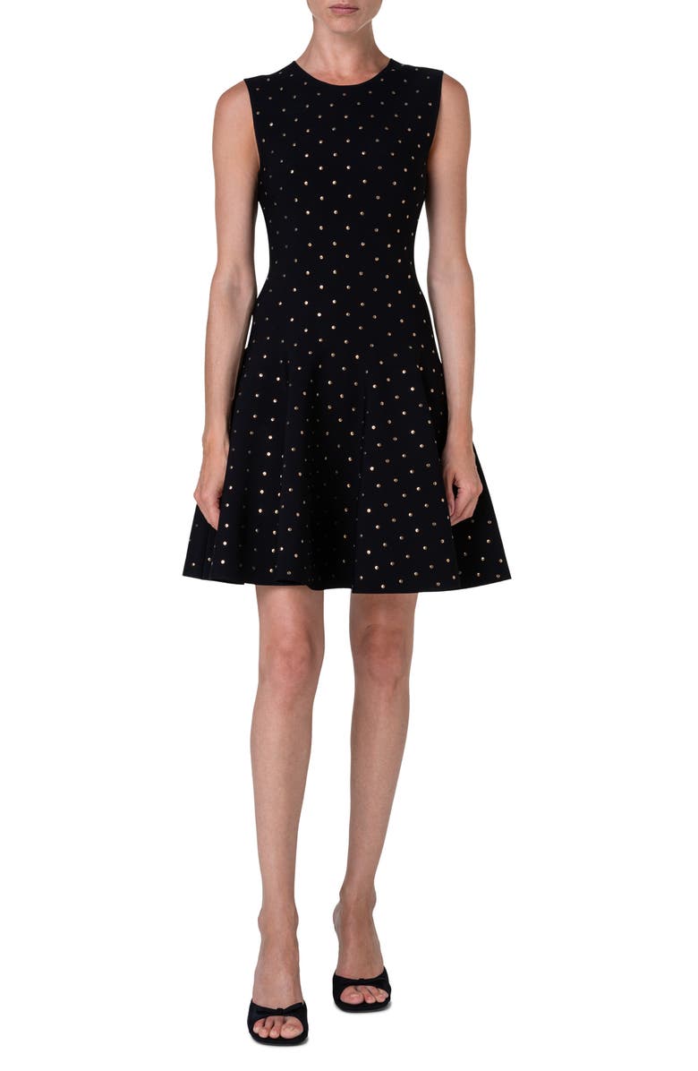 Akris punto Stud Detail Sleeveless Fit & Flare Dress, Main, color,