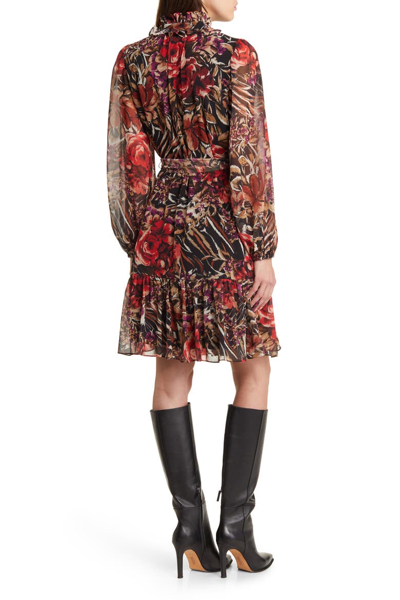 Sami Floral Ruffle Balloon Sleeve Chiffon Dress, Alternate, color, BLACK MULTI