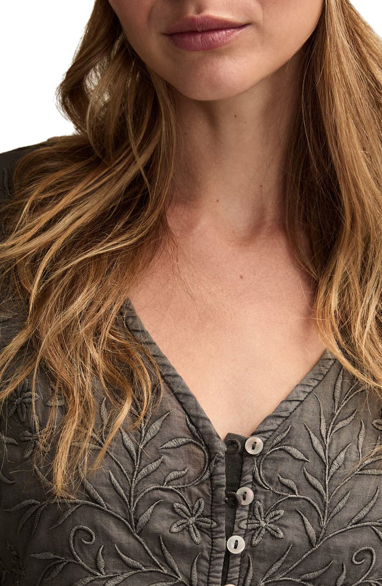 Lucky Brand Embroidered Yoke Cotton & Modal Jersey Top, Alternate, color, Raven