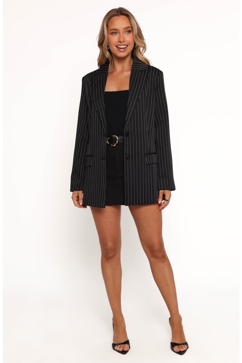 Livia Pinstripe Blazer, Alternate, color, BLACK
