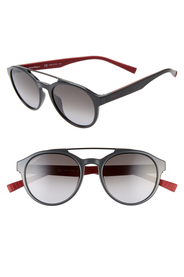 Salvatore Ferragamo 53mm Round Sunglasses, Main, color, DARK GREY/ RED