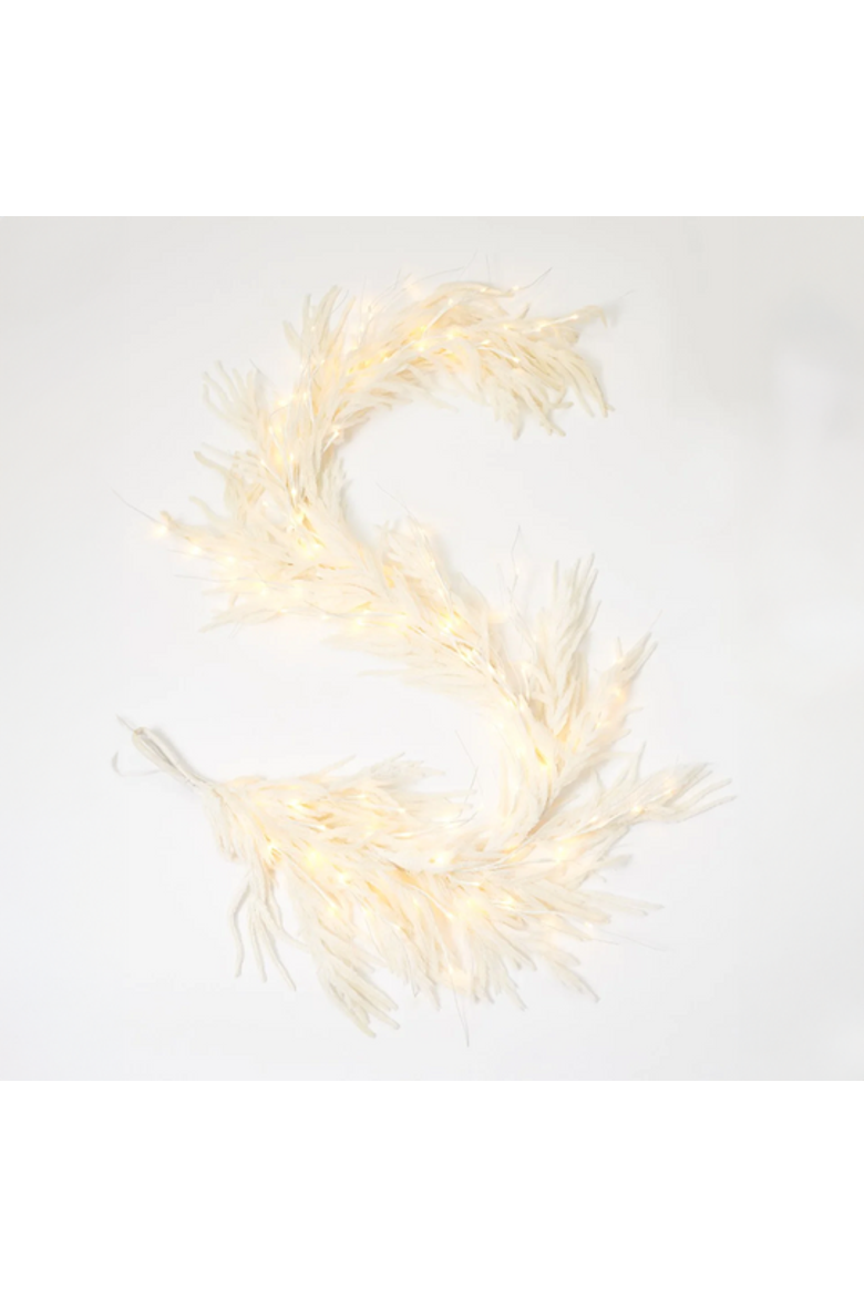 All Aglow - Pre-Lit White Norfolk Pine Christmas Mantel Garland Winter Table Runner, Main, color, White