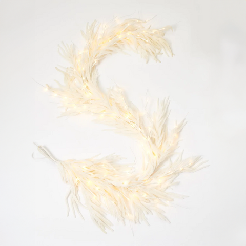 All Aglow - Pre-Lit White Norfolk Pine Christmas Mantel Garland Winter Table Runner