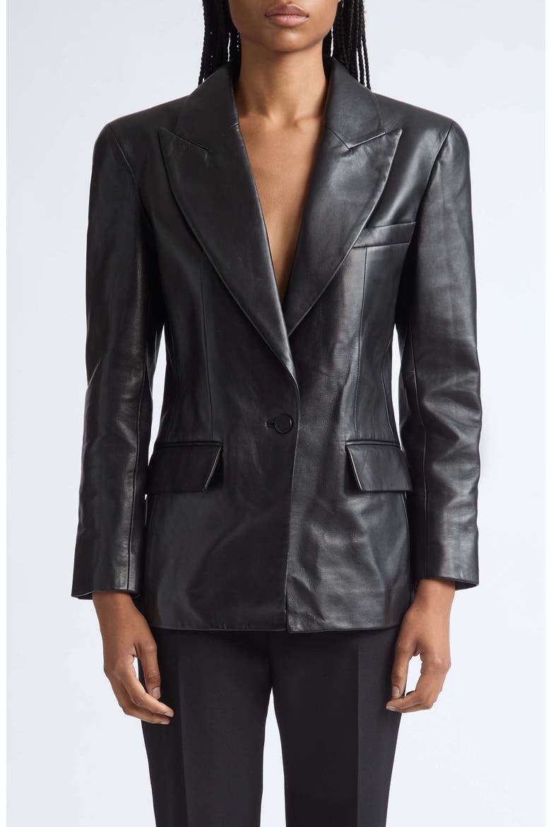 Sharp Shoulder Leather Jacket, Main, color, 0PA BLACK