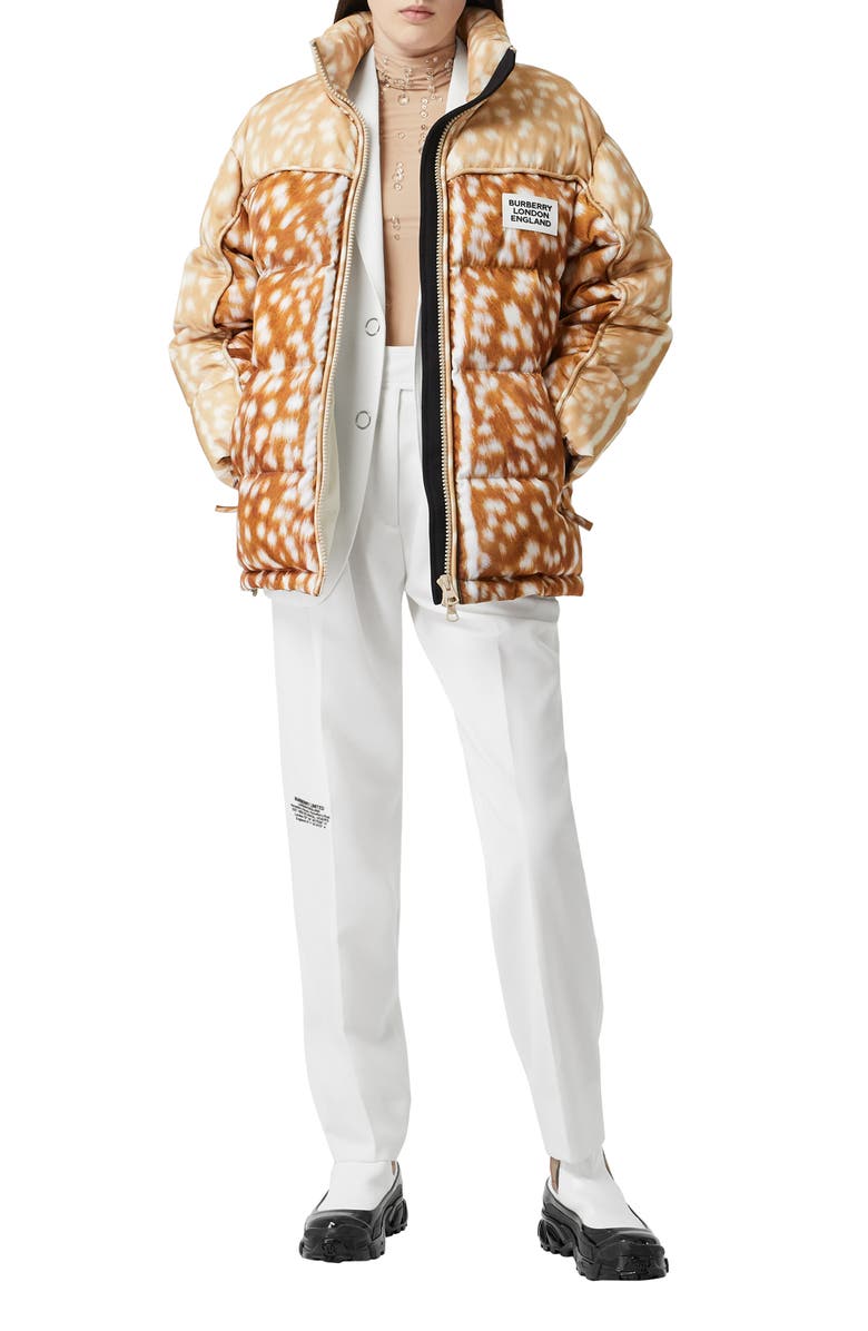 Burberry Bicolor Deer Print Down Puffer Jacket, Alternate, color, 