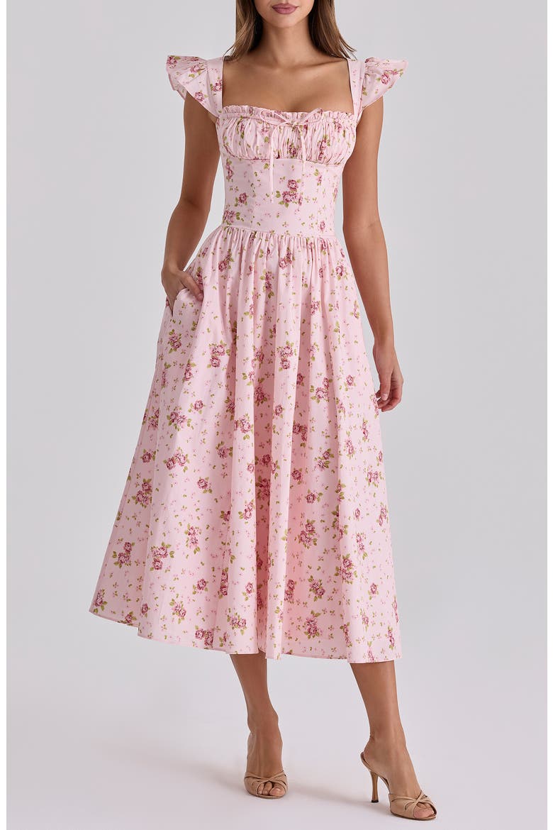 pink rose color dress Voluminous rose appliques Pink maxi dress, Garden of Eden XL / 10 / Pink