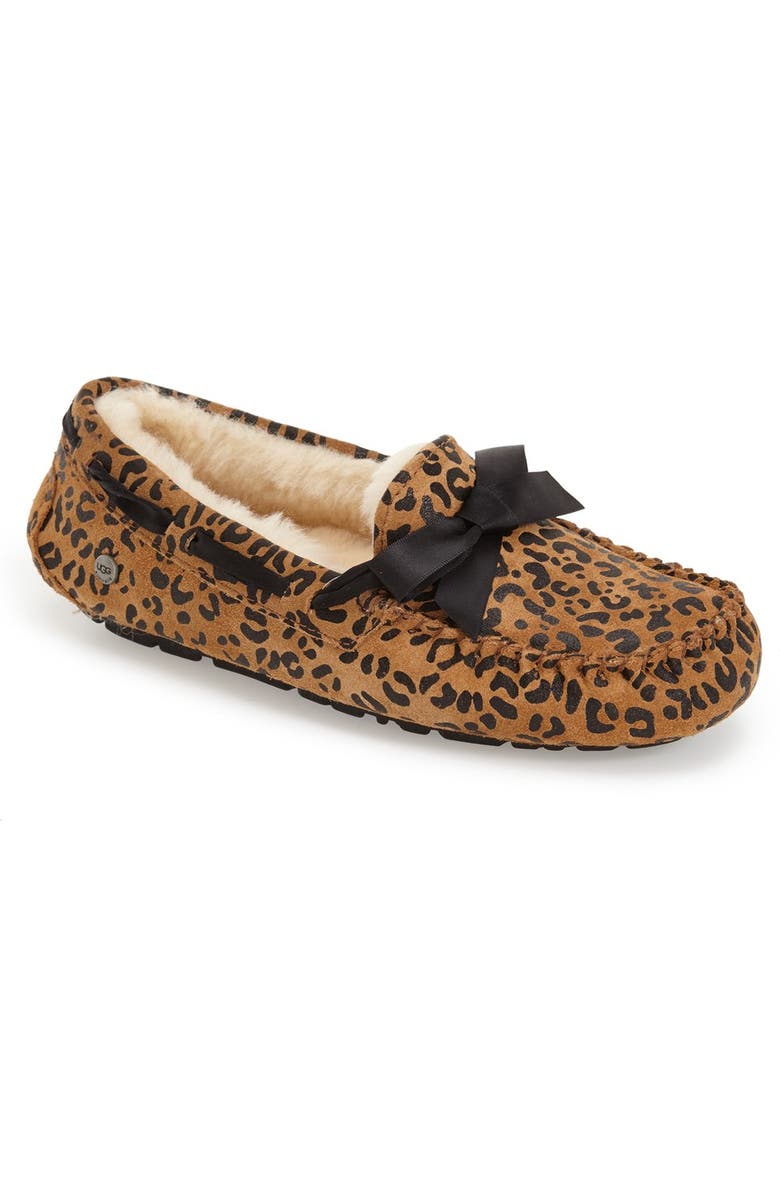 UGG<sup>®</sup> Dakota Leopard Print Bow Slipper, Main, color,