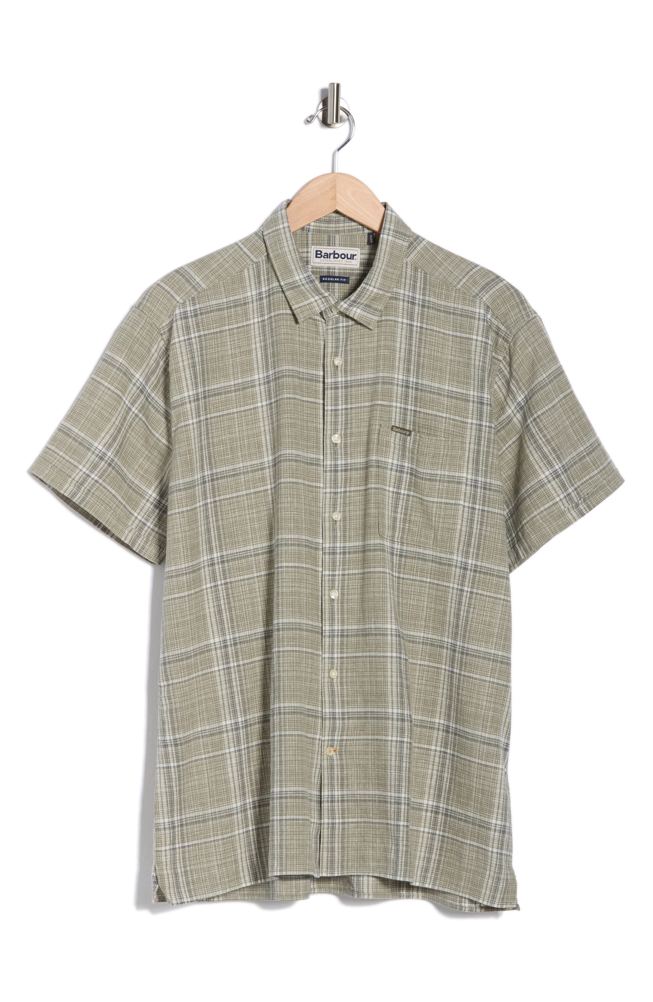 Barbour Coldingham Regular Fit Windowpane Short Sleeve Linen & Cotton Button-Up Shirt