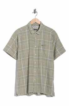 Barbour Coldingham Regular Fit Windowpane Short Sleeve Linen & Cotton Button-Up Shirt