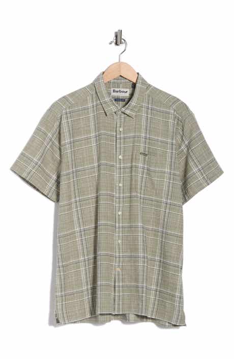 Barbour Coldingham Regular Fit Windowpane Short Sleeve Linen & Cotton Button-Up Shirt