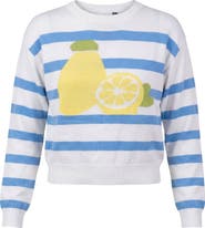 Noni Daily Lemon Artwork Striped Cotton Knit Sweater
