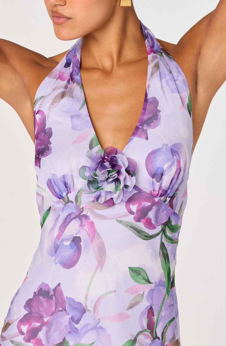 ASTR the Label Yasmen Floral Plunge Halter Neck Maxi Dress, Alternate, color, Purple Floral