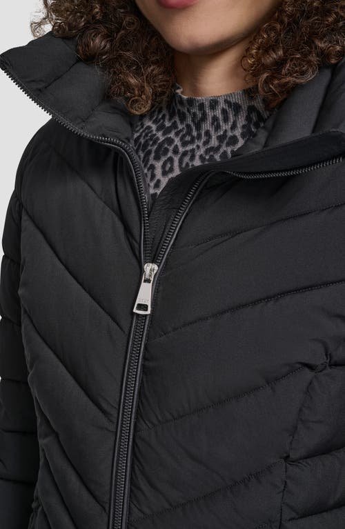 Dkny Hooded Chevron Puffer Jacket In Black