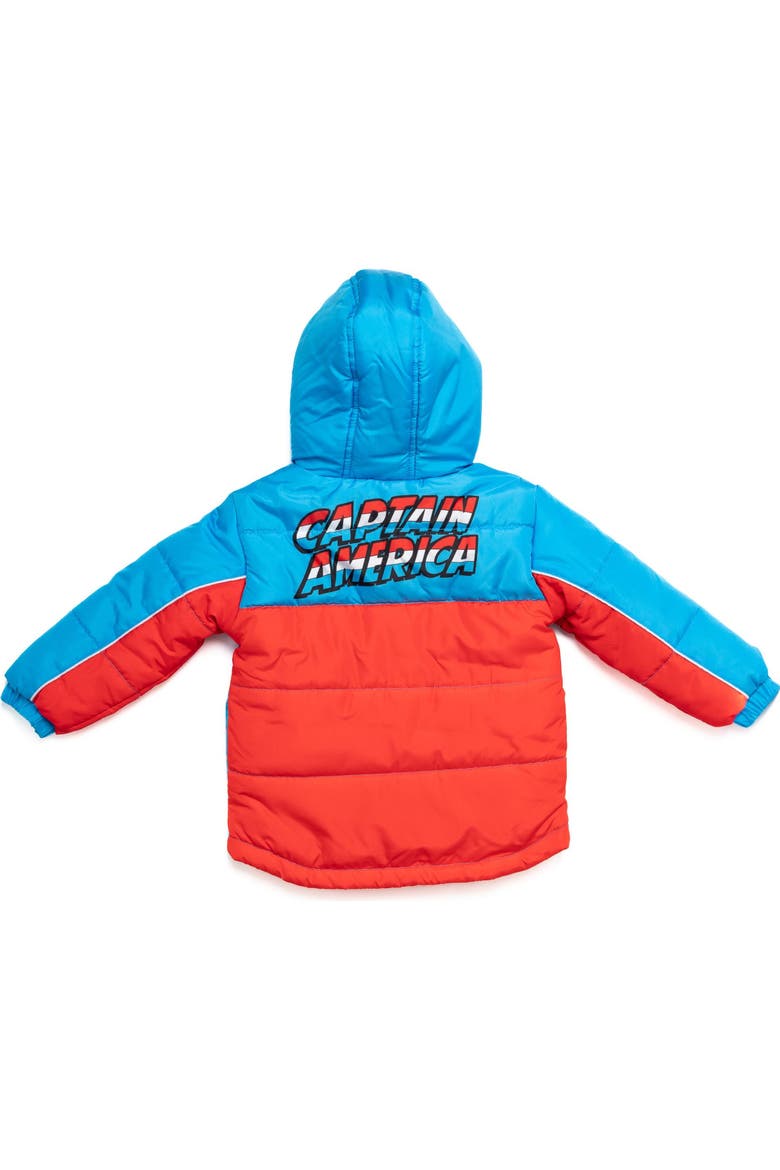 Avengers Hooded Zip-Up Puffer Jacket, Alternate, color, Blue Red Cap America