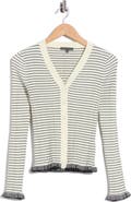 Adrianna Papell Striped Ruffle Cuff Cardigan