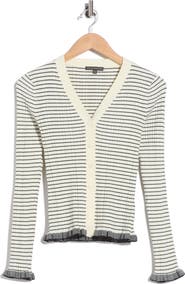 Adrianna Papell Striped Ruffle Cuff Cardigan