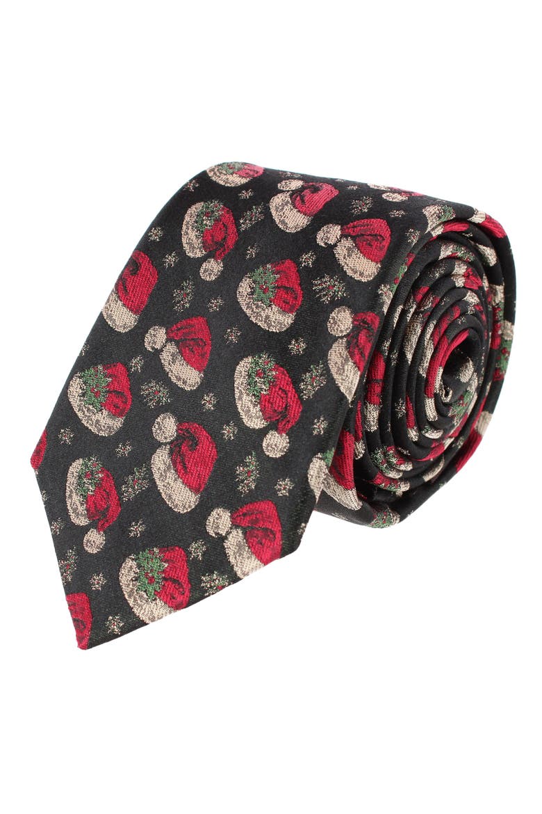 Kris Kringle's Cap Silk Novelty Necktie, Main, color, Black