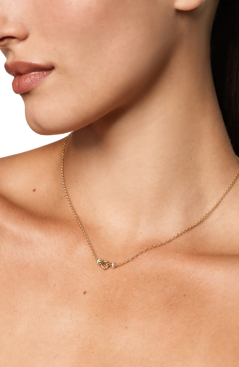 David Yurman Petite Buckle Necklace in 18K Yellow Gold with Diamonds, 16.2mm, Alternate, color, Diamond/ Gold