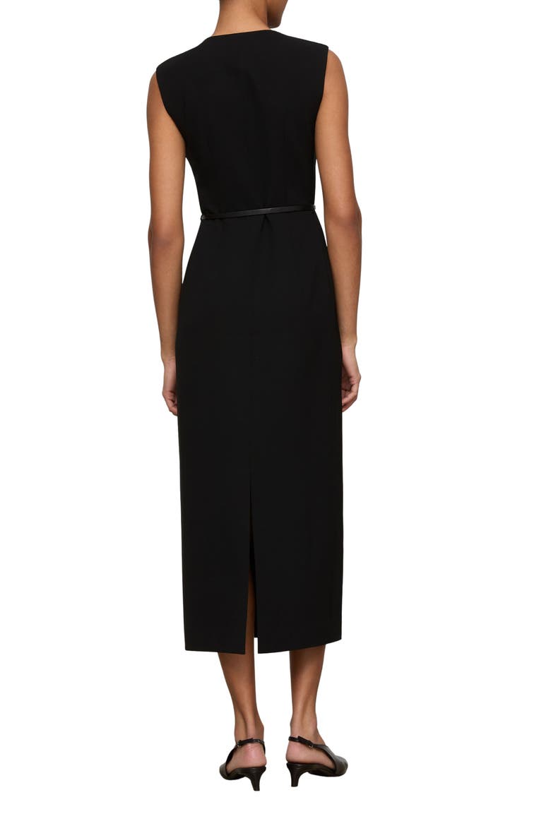 Belted Finesse Crepe Sheath Dress, Alternate, color, BLACK