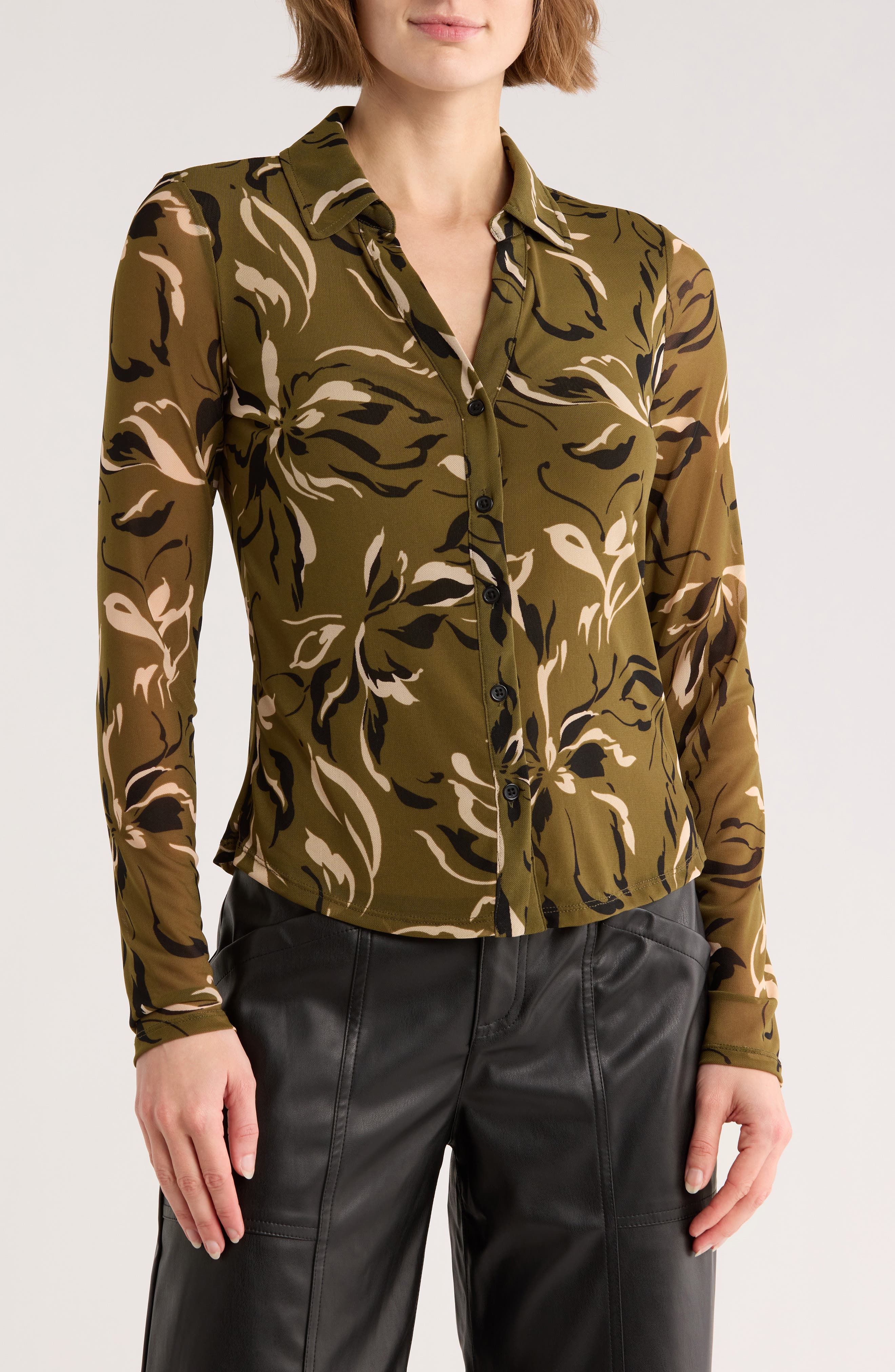 Sanctuary Long Sleeve Mesh Button-Up Shirt