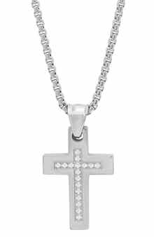 STEELTIME Men's Stainless Steel Simulated Diamond Cross Pendant Necklace