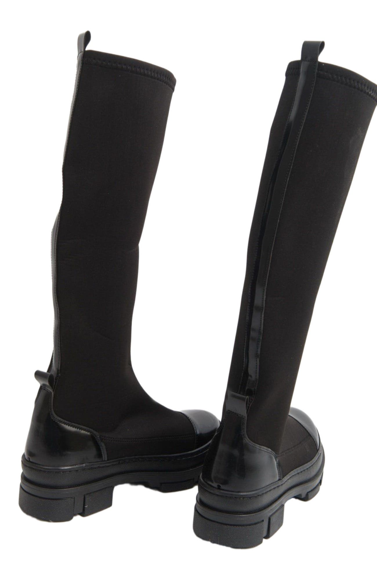 Prologue Shoes Bella Stretch Scuba Knee High Boot, Alternate, color, Black Faux Leather