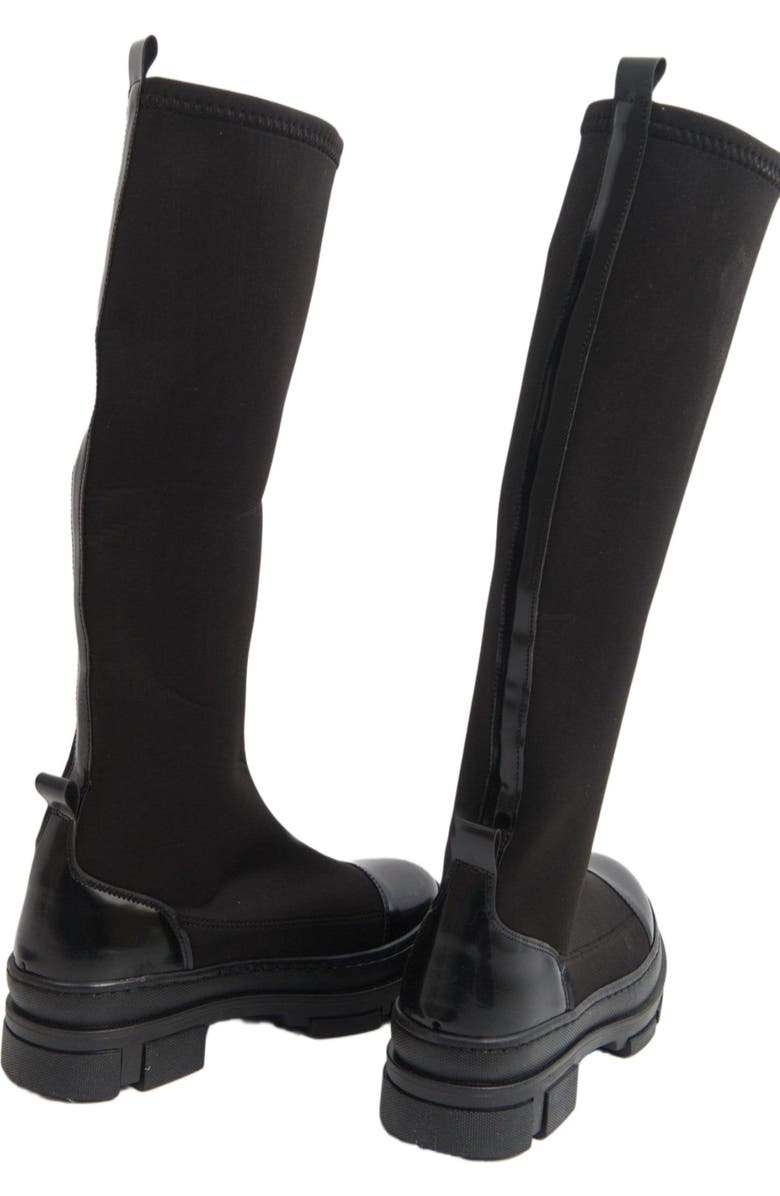 Prologue Shoes Bella Stretch Scuba Knee High Boot, Alternate, color, Black Faux Leather