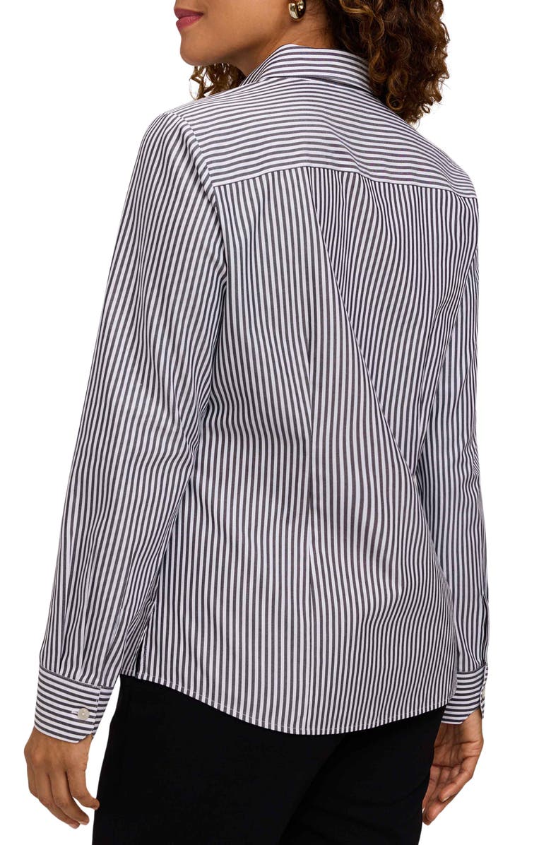 Foxcroft Dianna Stripe Cotton Button-Up Shirt, Alternate, color, Black/ White