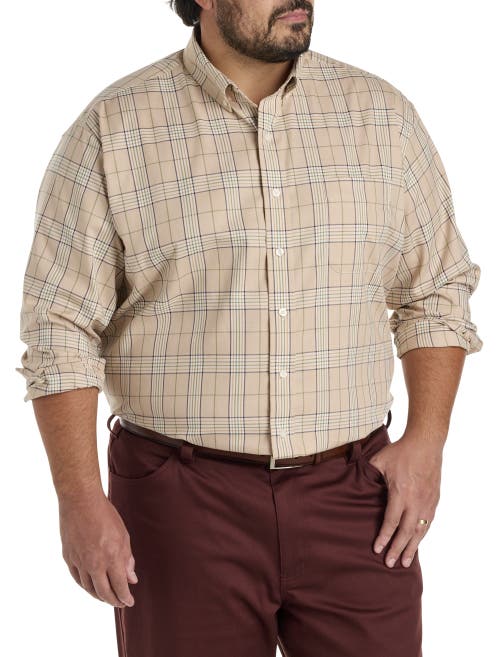 Oak Hill By Dxl Big & Tall Large Plaid Sport Shirt In Tan