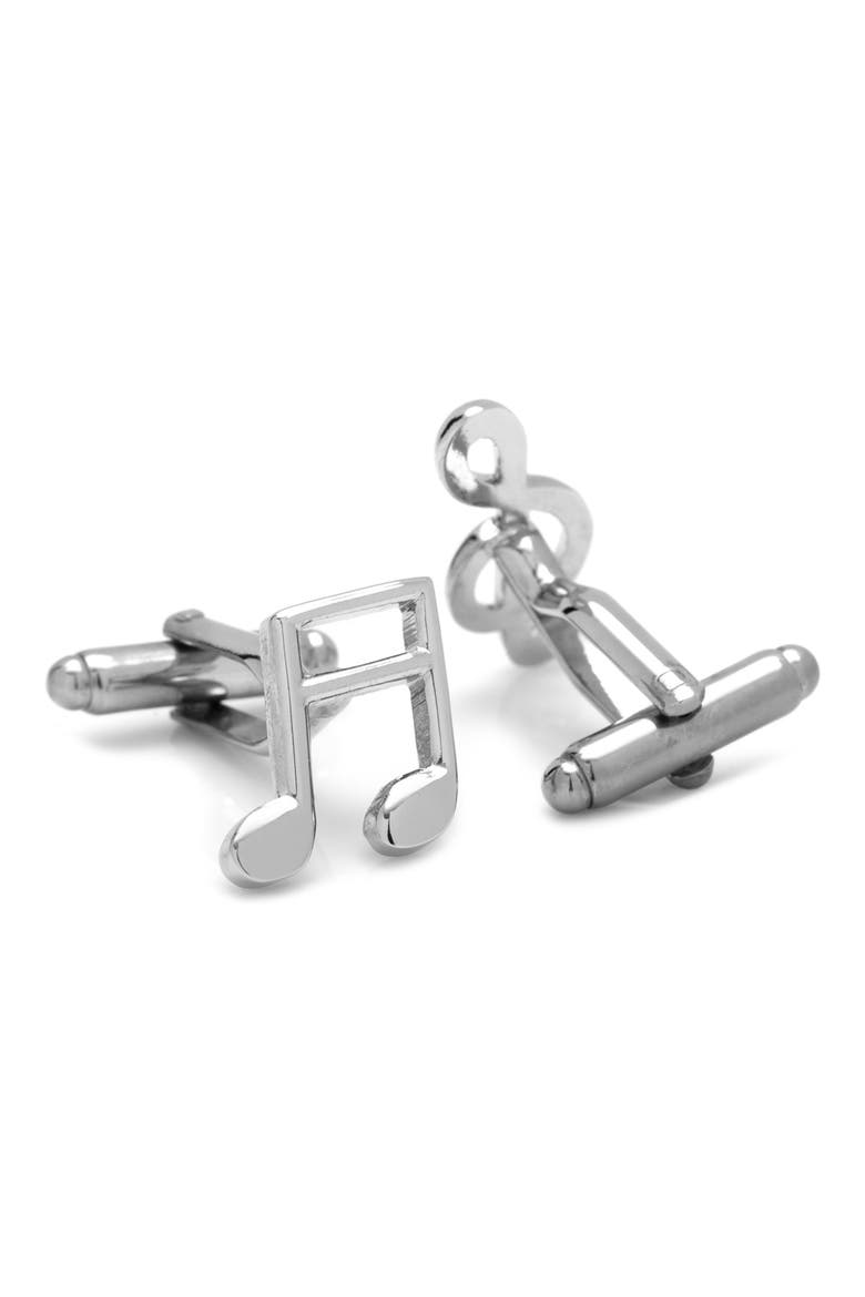 Music Notes Lapel Pin & Cuff Links Set, Alternate, color, SILVER
