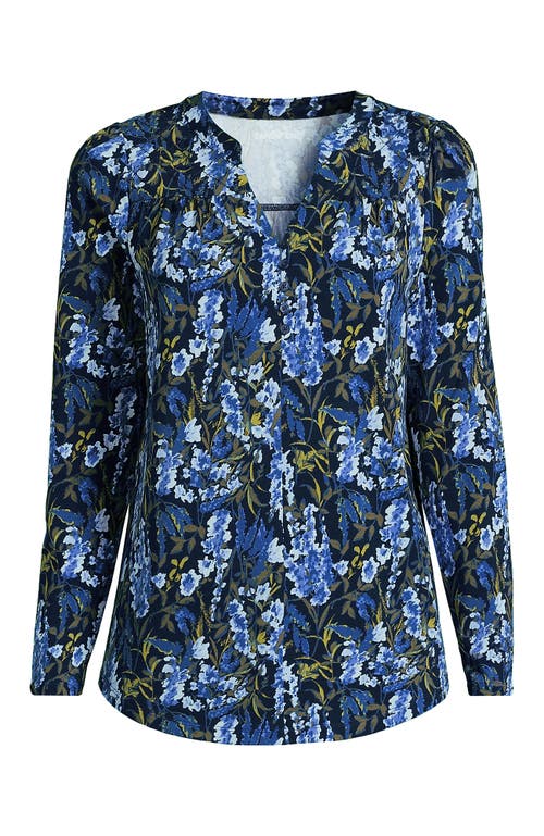 Lands' End Long Sleeve Lightweight Jersey Notch Neck Tunic Top In Blue
