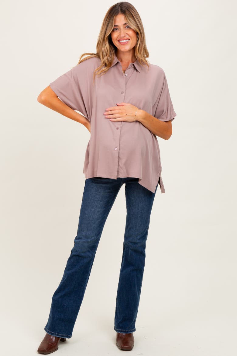 Dolman Sleeve Button Down Blouse, Alternate, color, Taupe