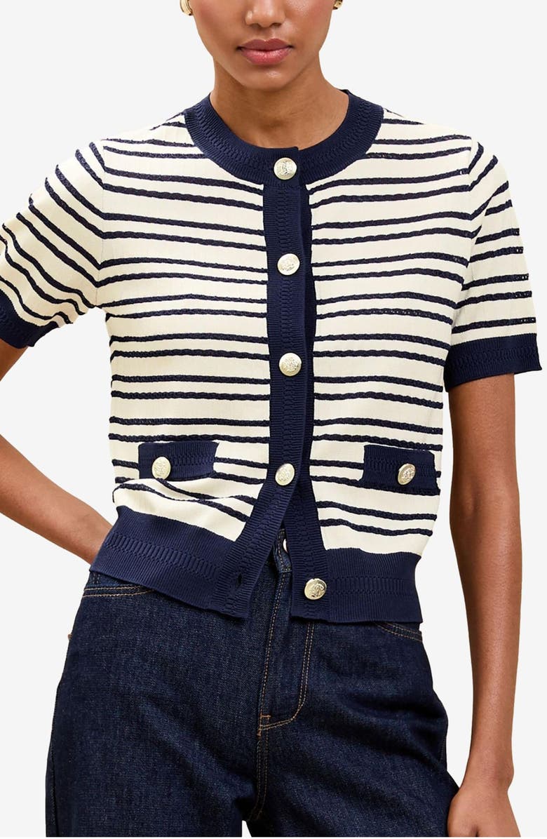 Lipsy Stripe Short Sleeve Cardigan, Main, color,