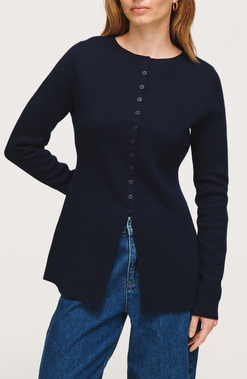 Aligne Daphne Split Hem Organic Cotton & Wool Blend Cardigan In Blue