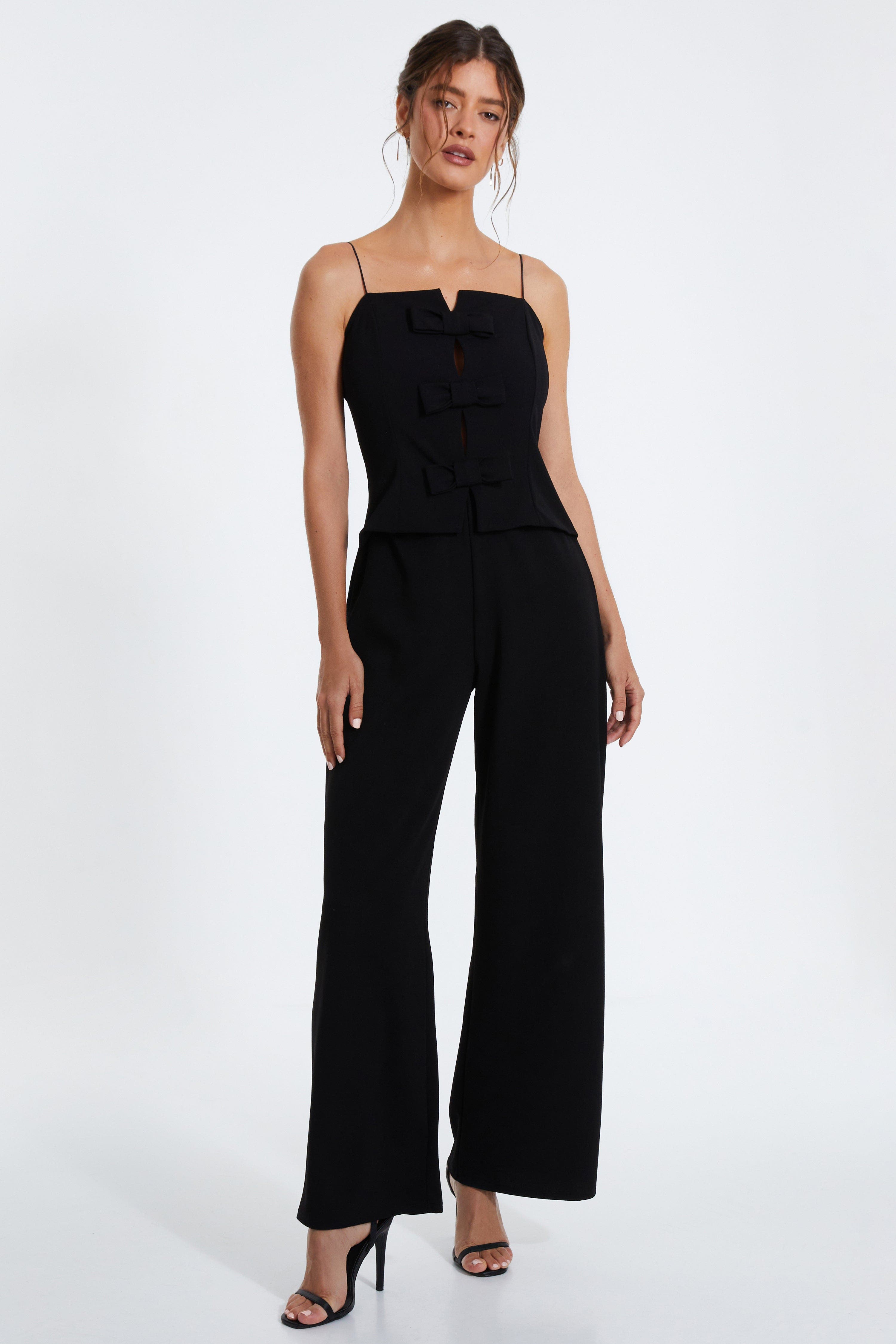 QUIZ Scuba Crepe Bow Front Jumpsuit (Women) | Nordstrom
