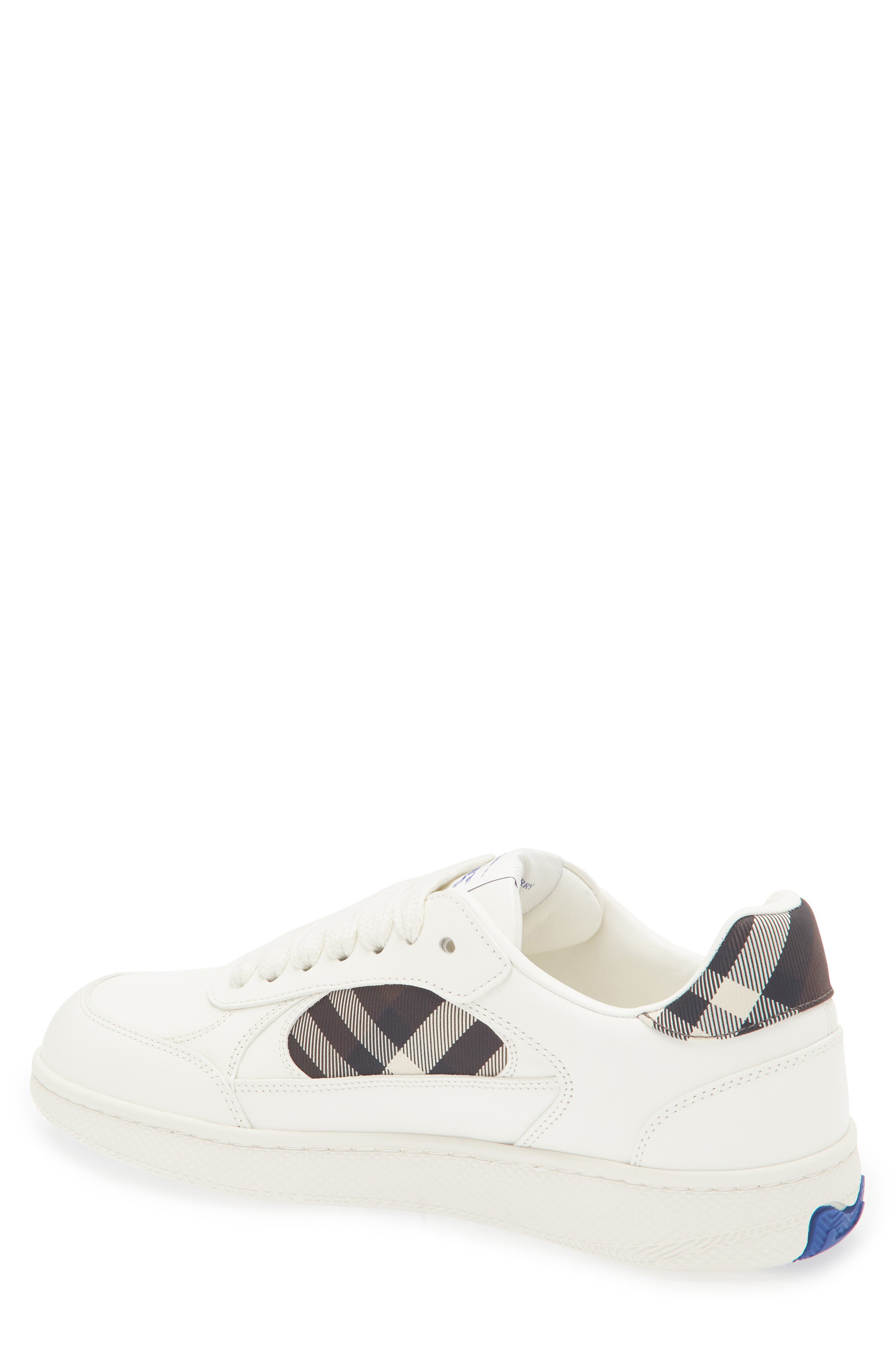 Burberry Terrace Mix Check Leather & Canvas Sneaker, Alternate, color, Cotton/ Mahogany
