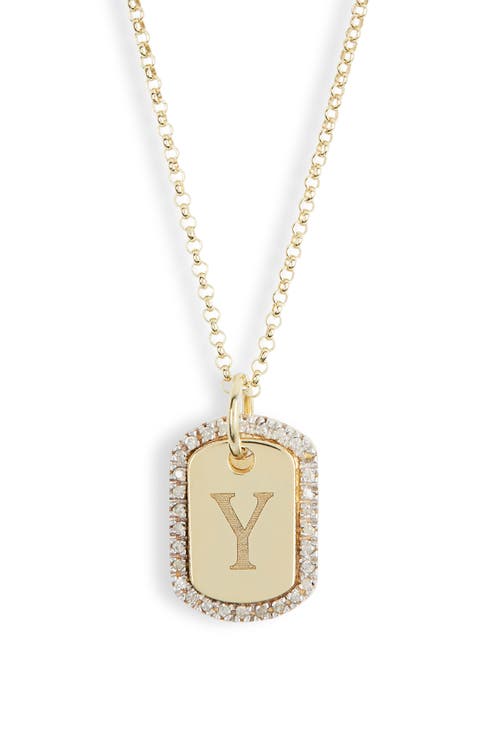 Diamond Initial Dog Tag Pendant Necklace