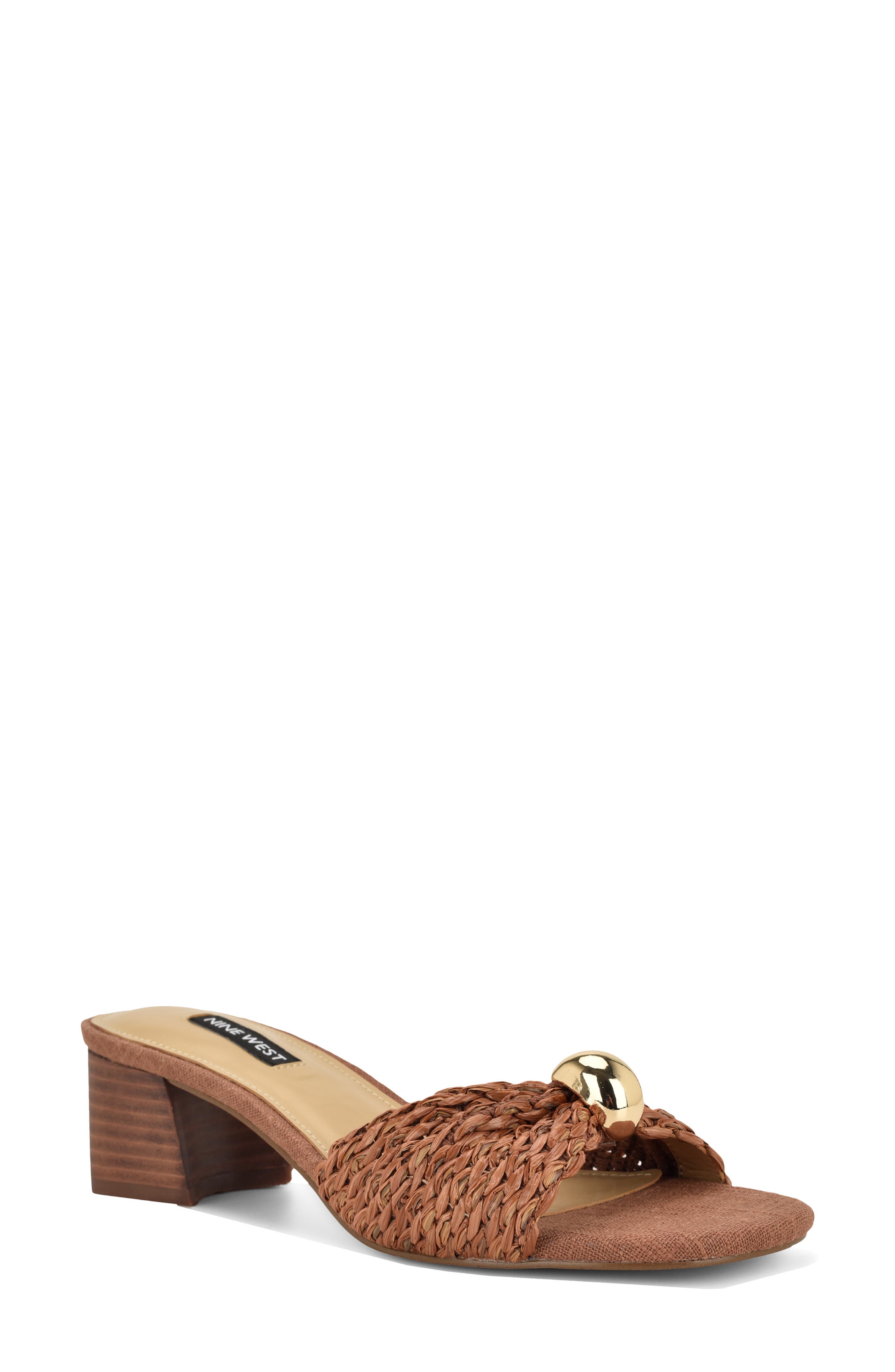 Nine West Gerry Block Heel Sandal, Main, color, Medium Brown