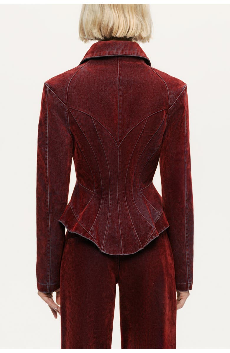 Nocturne Velvet Corset-Seamed Peplum Jacket, Alternate, color, Burgundy