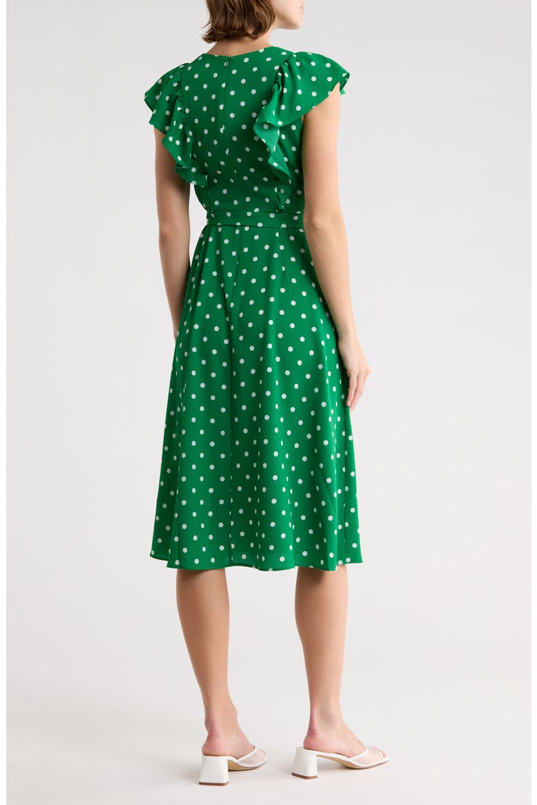 Flutter Sleeve Fit & Flare Midi Dress, Alternate, color, GREEN