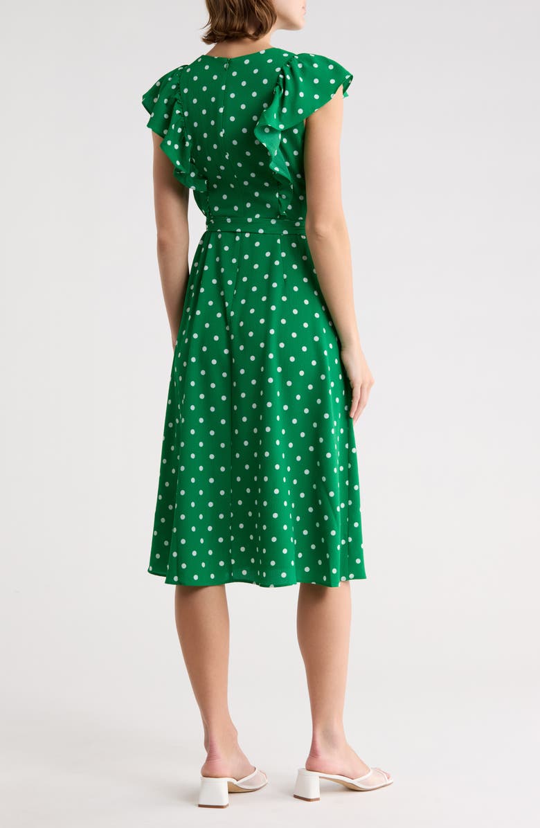 Eliza J Flutter Sleeve Fit & Flare Midi Dress, Alternate, color, Green