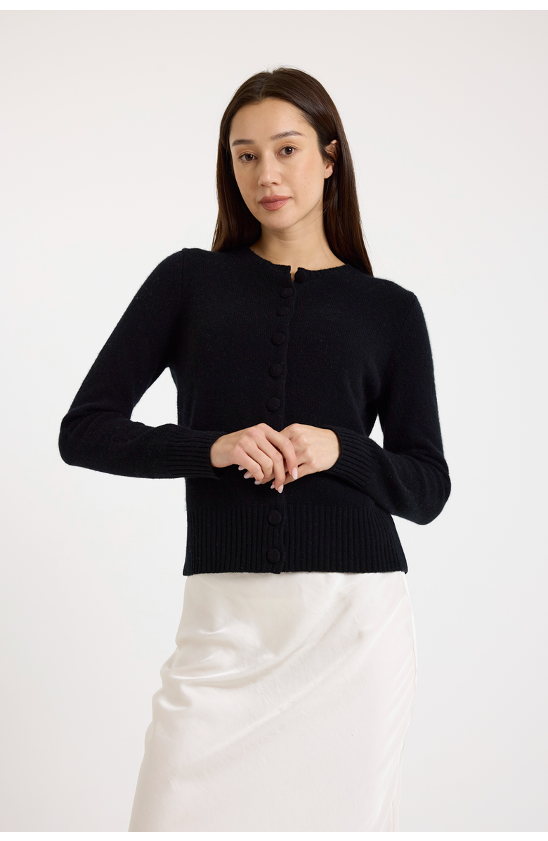 Brodie Pure Cashmere Niamh Crew Neck 100% Cashmere Cardigan, Main, color, Black