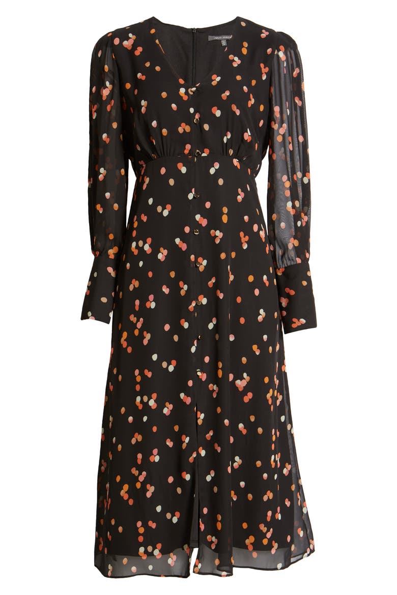 Dot Long Sleeve Chiffon Midi Dress, Alternate, color, BLACK MULTI